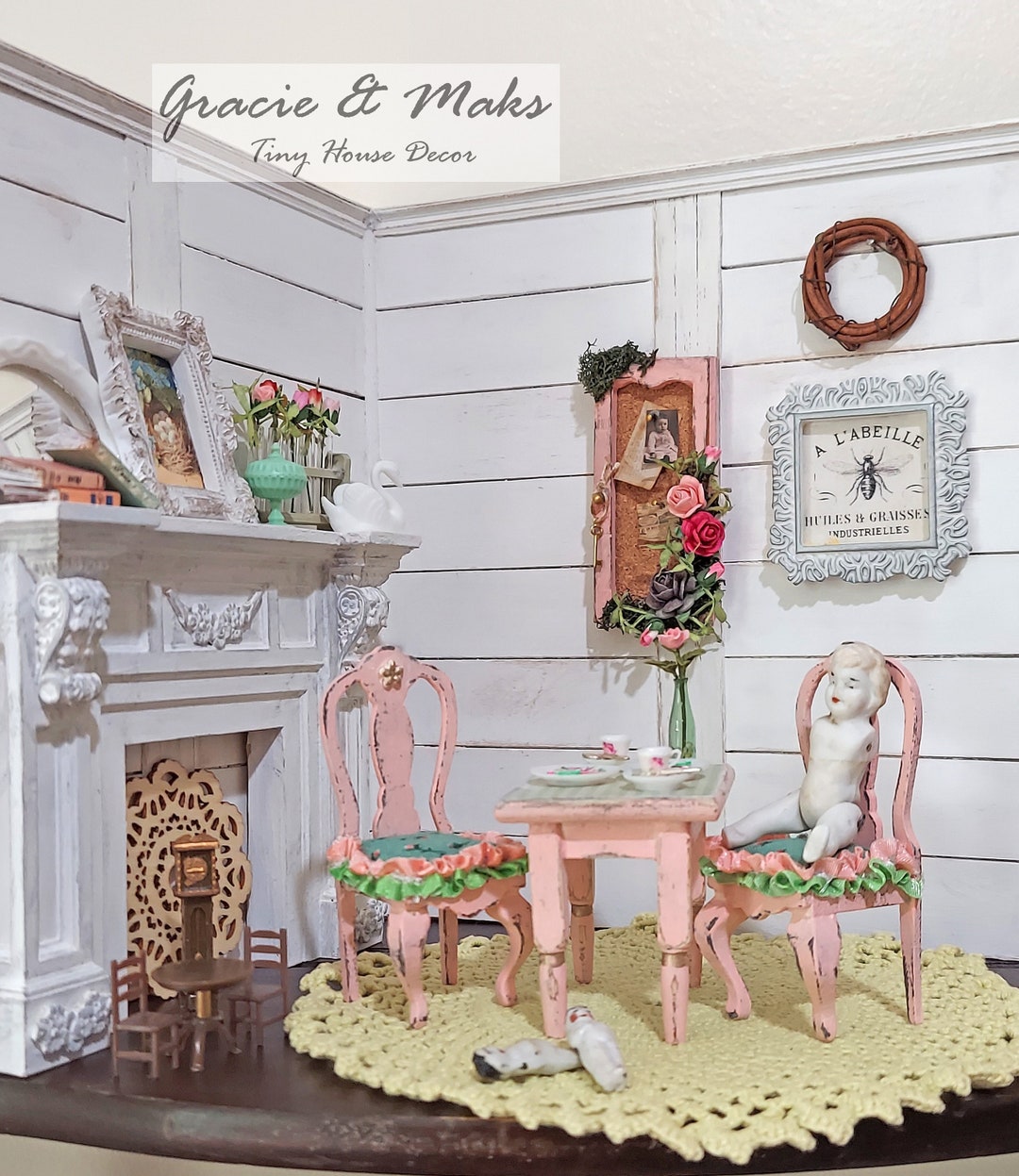 1:12 Miniature Shabby Pink Cottage Cottagecore Dollhouse Playroom 3 ...