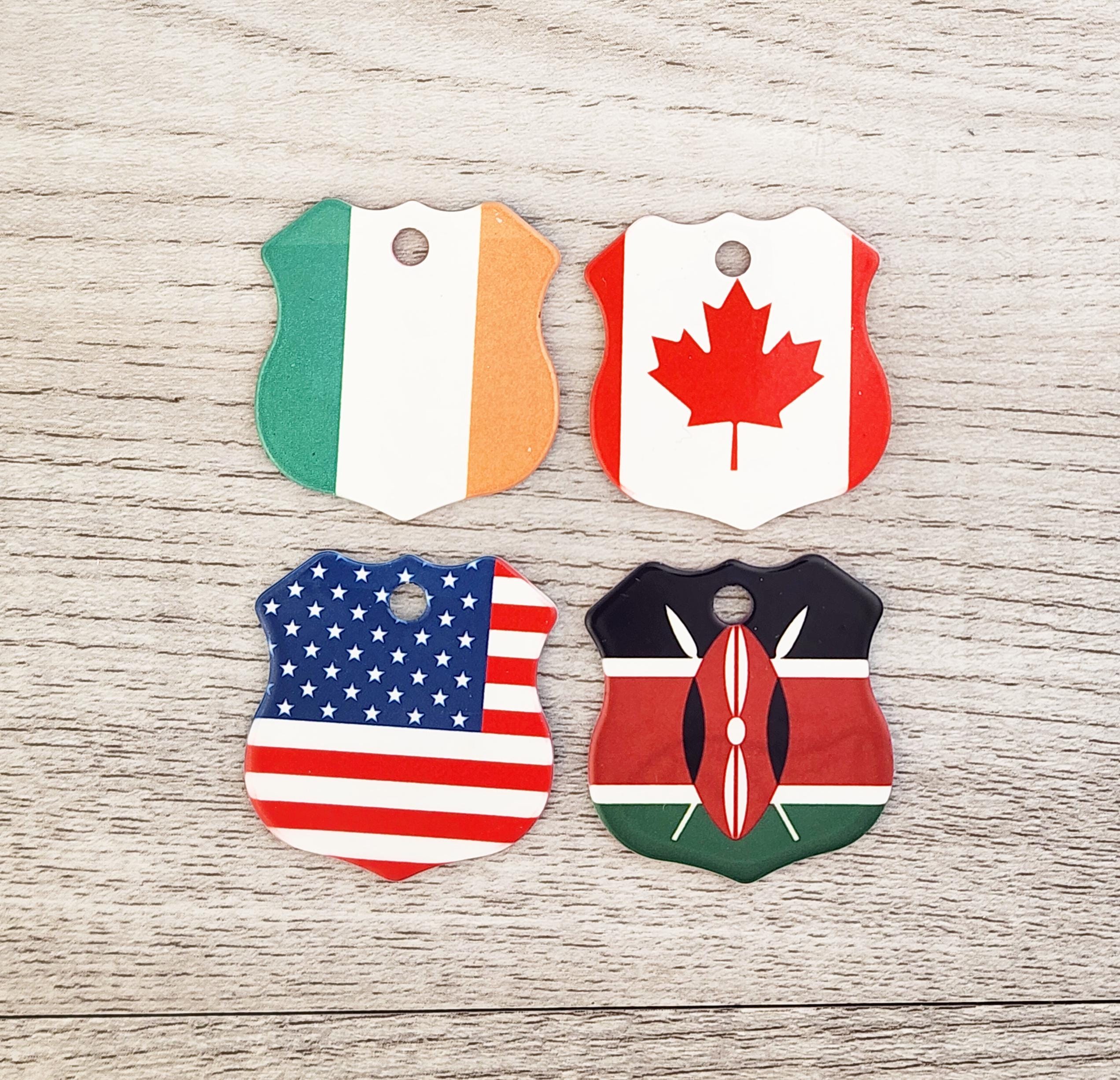 Country Flag Dog Tag, Lightweight Tag, Heritage Dog Tag, Fun Dog Tag, Aluminum Dog Tag, Cute Tag, Colorful Tag, Choose Your Country and Font
