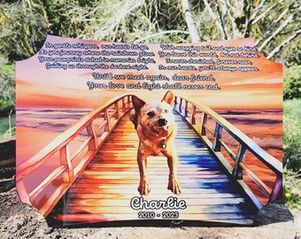 Personalized Pet Memorial Picture, Free Standing Plaque, Memorial For Pet Loss, Rainbow Bridge, Pet Memorial, Grief Gift, Pet Memorial Gift