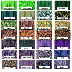550 Paracord 10&#39;, 25&#39;, 50&#39;, 100&#39; or Sample Pack - 100+ colors to choose from