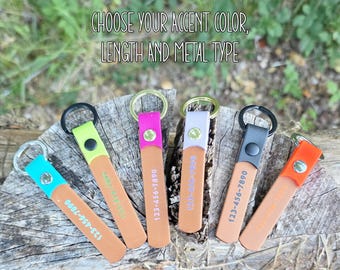 Elegant ID Keychain, Biothane Keychain, Choose Your Colors, Size and Metal Type, Vegan Leather Keychain