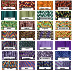 550 Paracord 10', 25', 50', 100' or Sample Pack - 100+ colors to choose from