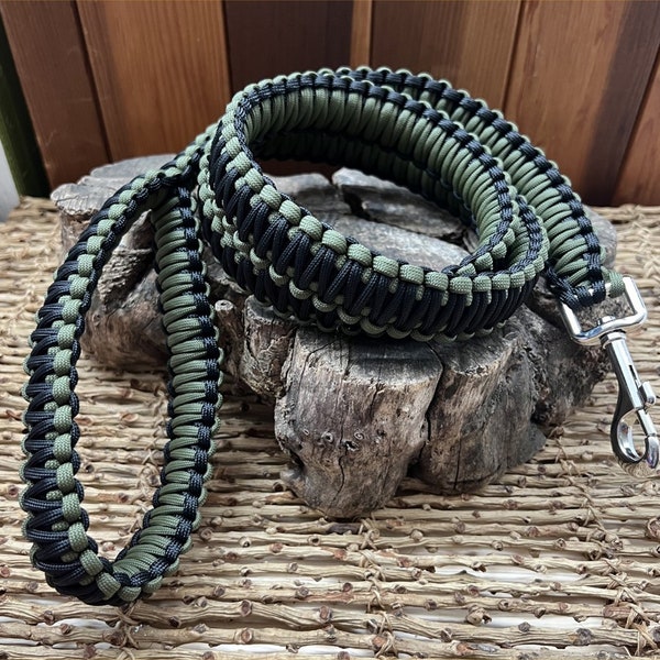 King Cobra Paracord Dog Leash with Handle, Custom Colors with Snap Hook or Carabiner, Choice of Length