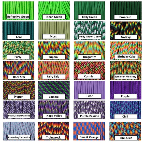 550 Paracord 10', 25', 50' or Sample Pack 100 Colors to Choose From 