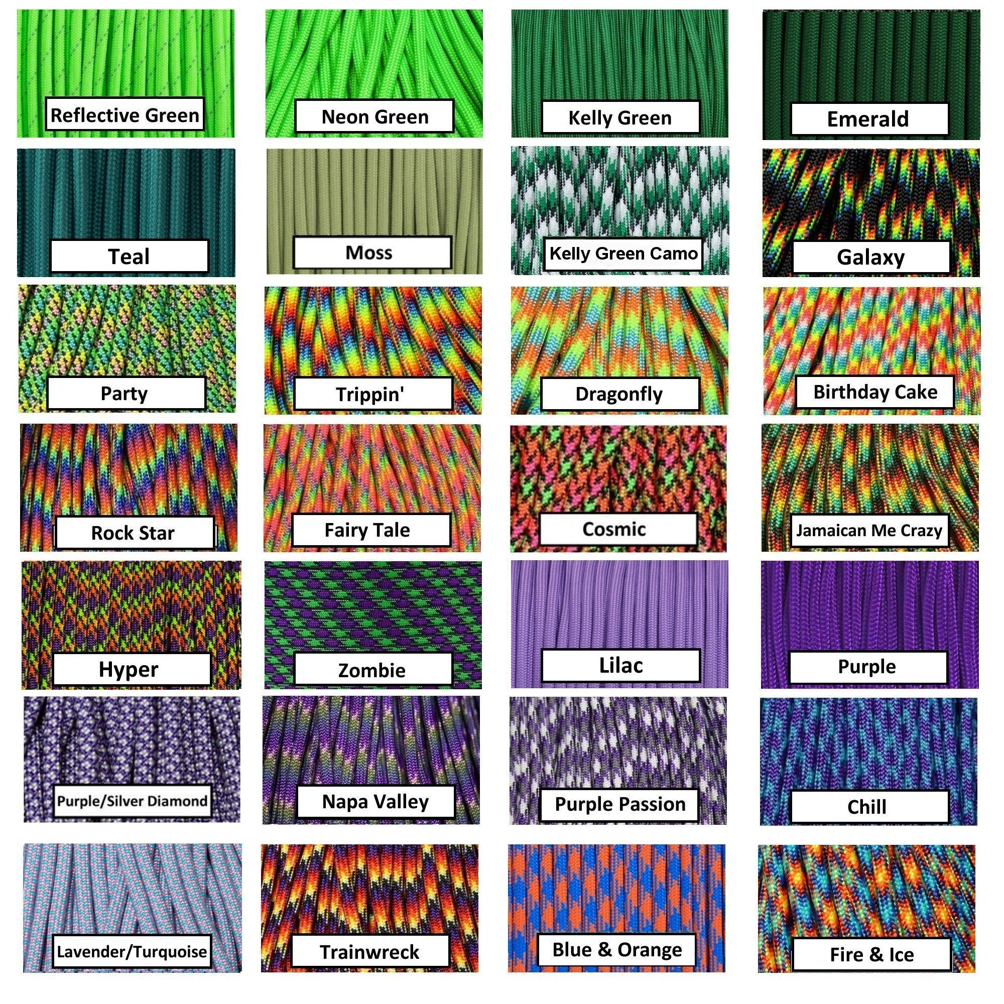 550 Paracord 10', 25', 50' or Sample Pack 100 Colors to Choose