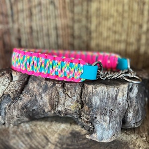 Half Check Dog Collar, 1 1/4&quot; Wide Biothane and Paracord Waterproof Martingale Dog Collar, Custom Colors & Sizes
