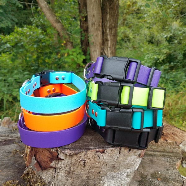 Adjustable Dog Collar, 1" Wide Biothane Waterproof Dog Collar, Custom Colors, Sizes and Metals!