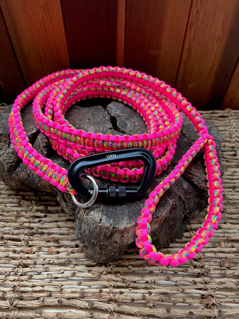 Paracord Dog Leash with Handle, Custom Colors with Snap Hook or Carabiner, Choice of Length image 1