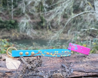OOAK, Get a Keychain and/or Bracelet to to Match Your Dog's Hand Painted Handmade Flowering Trees Biothane Dog Collar