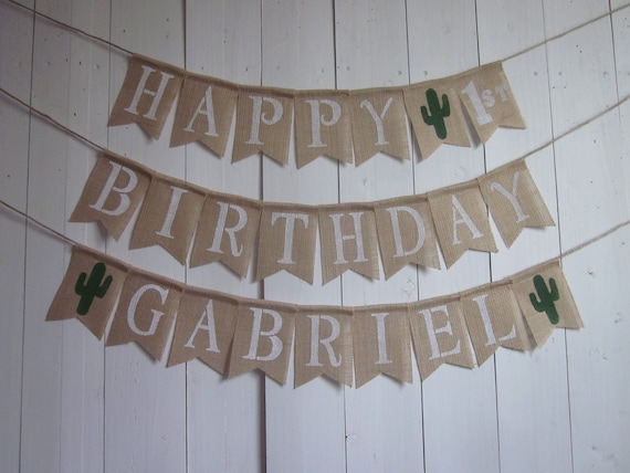 Eco-friendly Custom Name Birthday Bunting Fiesta Birthday Banner Cactus First Birthday Decoration Personalized 1st Birthday Garland