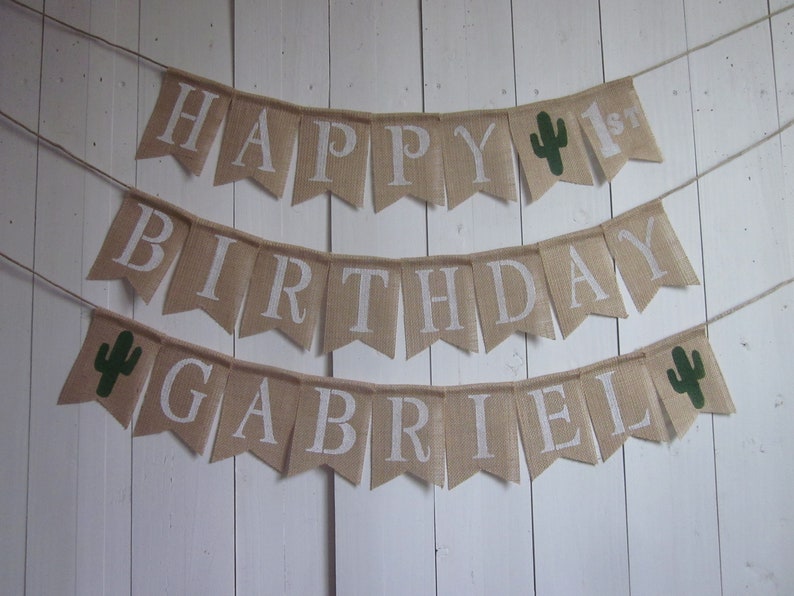 Eco-friendly Custom Name Birthday Bunting Fiesta Birthday Banner Cactus First Birthday Decoration Personalized 1st Birthday Garland