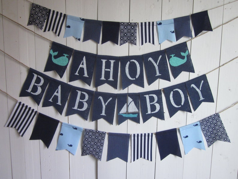 Navy Baby Boy Shower Decorations Nautical Party Banners Ahoy It S A Announcement Ocean Whale Boat Surfing Beach Anchor Palm Tree