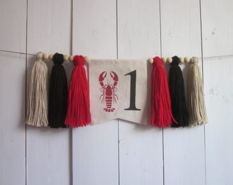 Crawfish 1st Birthday Highchair Banner: Lobster Yarn Tassel Bunting, Highchair Garland