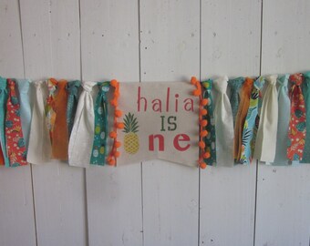 Pineapple 1st Birthday Banner: Tropical Aloha Party Decor