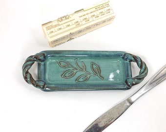 Teal butter dish, Unlidded stick butter server, Margerine serving tray