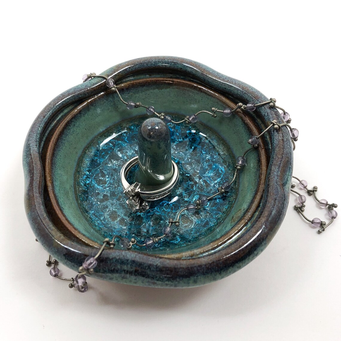 Ceramic Flower Ring Holder Teal Pottery Ring Dish Ring Bowl Etsy