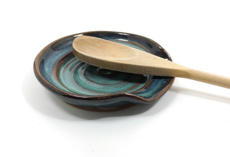Bluegreen Spoon Rest Wheel Thrown Pottery Kitchen Sponge Etsy