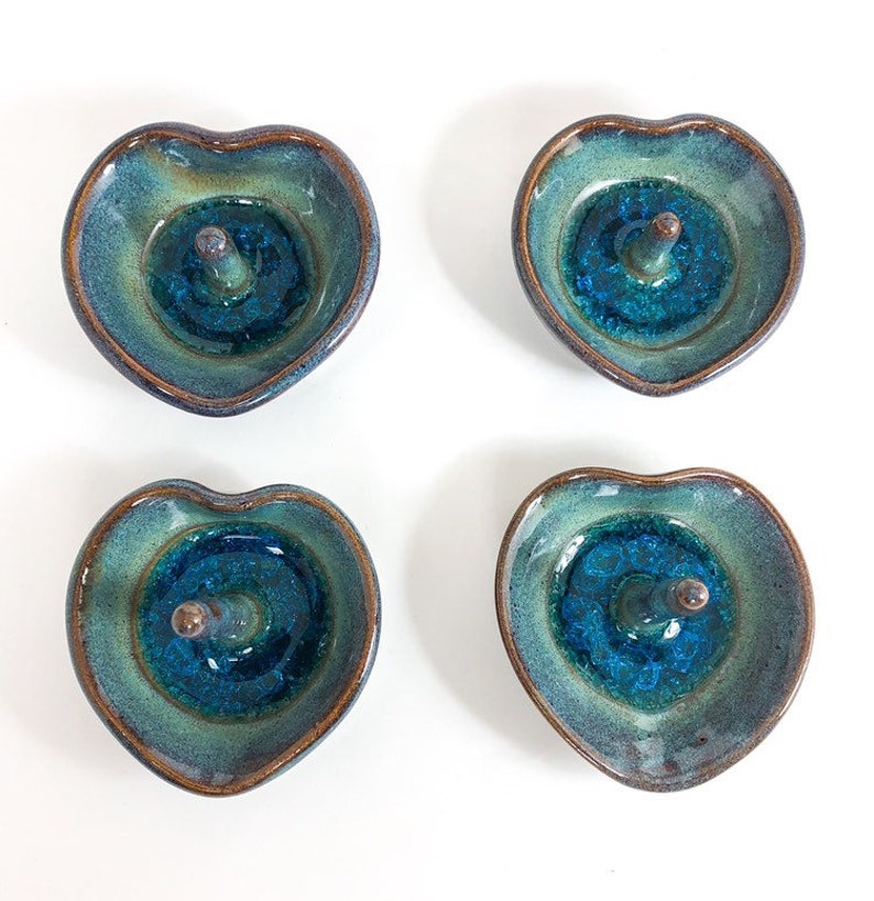 Heart shaped ring holder Engagement gift Valentines Day gift Proposal ring dish Blue and teal love ring bowl with Aqua glass