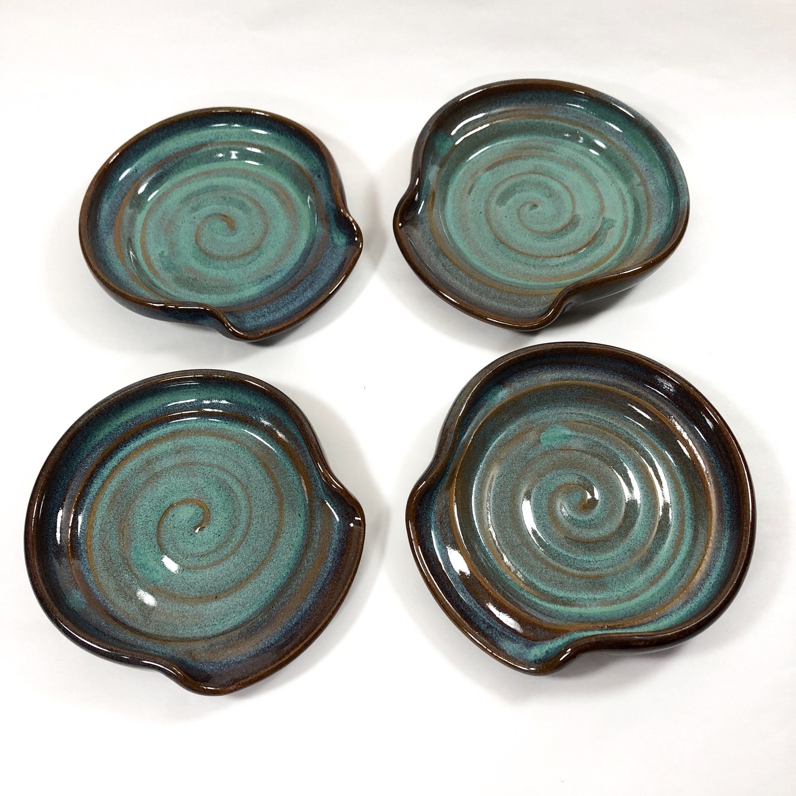 Bluegreen Spoon Rest Wheel Thrown Pottery Kitchen Sponge Etsy