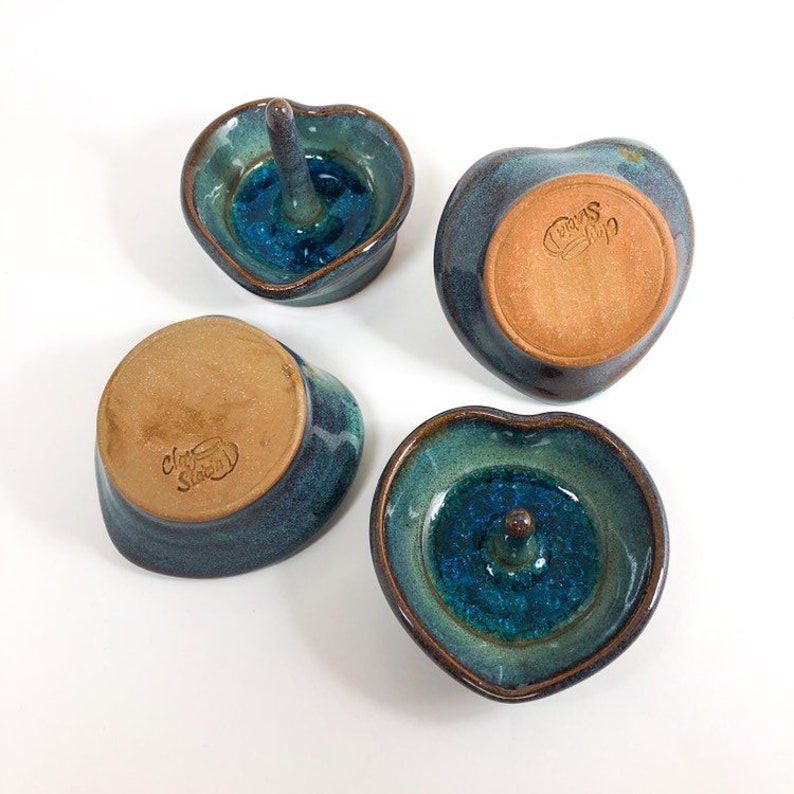 Heart shaped ring holder Engagement gift Valentines Day gift Proposal ring dish Blue and teal love ring bowl with Aqua glass