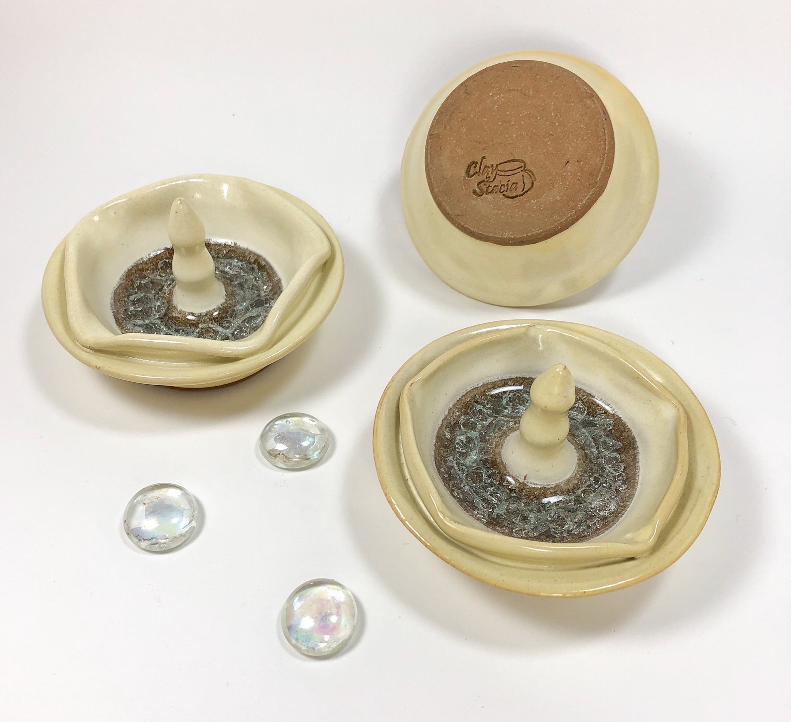 Ring holder with melted glass Pottery jewelry dish Ceramic Etsy