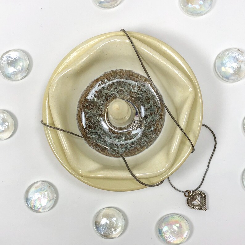 Ring holder with melted glass Pottery jewelry dish Ceramic Etsy