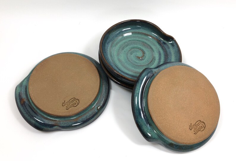 Bluegreen Spoon Rest Wheel Thrown Pottery Kitchen Sponge Etsy