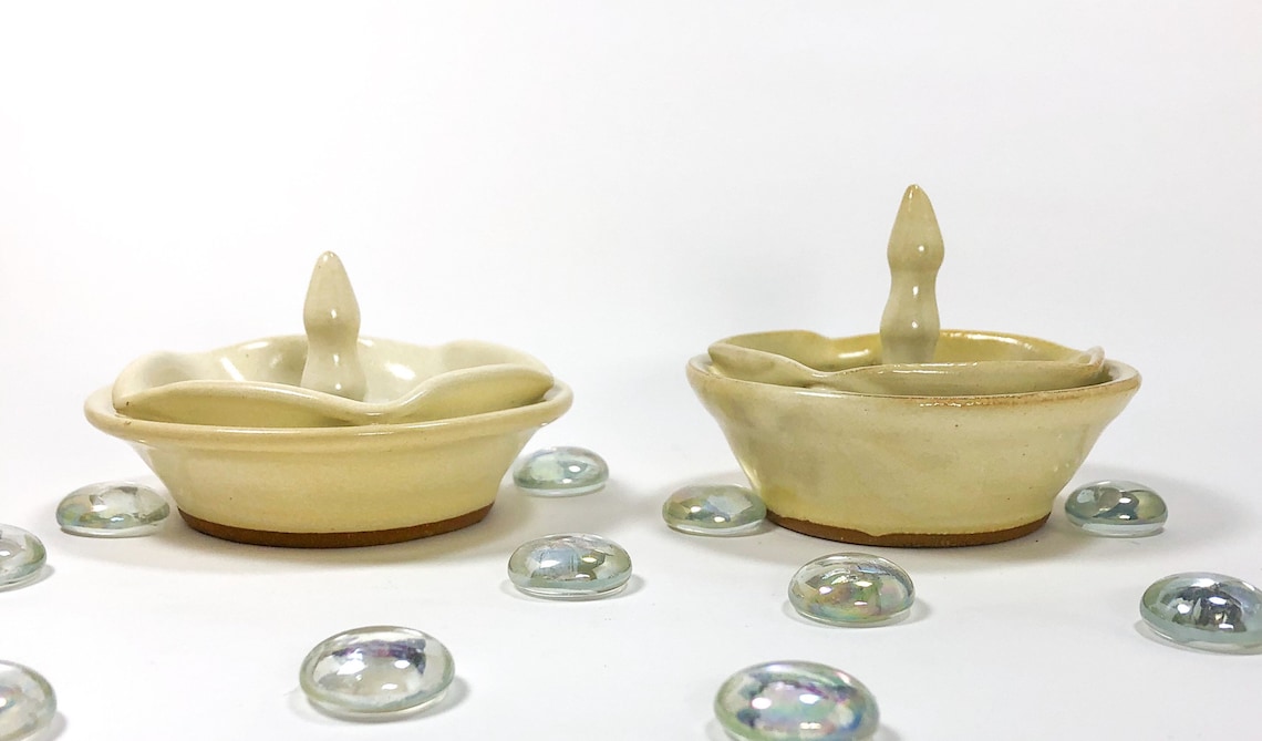 Ring holder with melted glass Pottery jewelry dish Ceramic Etsy