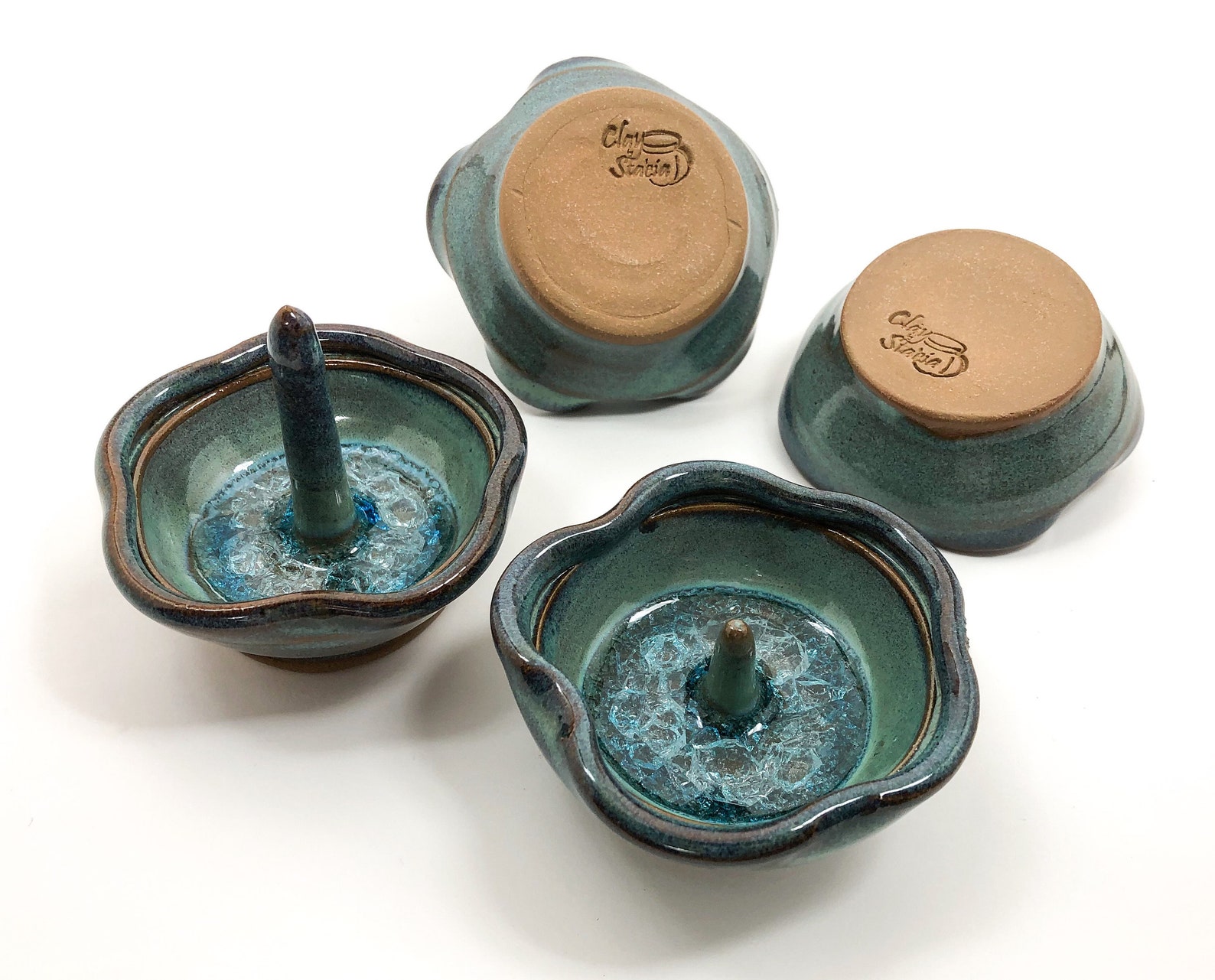 Ceramic Flower Ring Holder Teal Pottery Ring Dish Ring Bowl Etsy