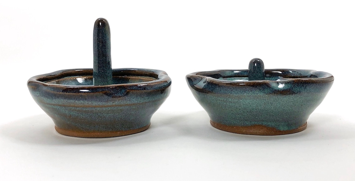 Ceramic Flower Ring Holder Teal Pottery Ring Dish Ring Bowl Etsy