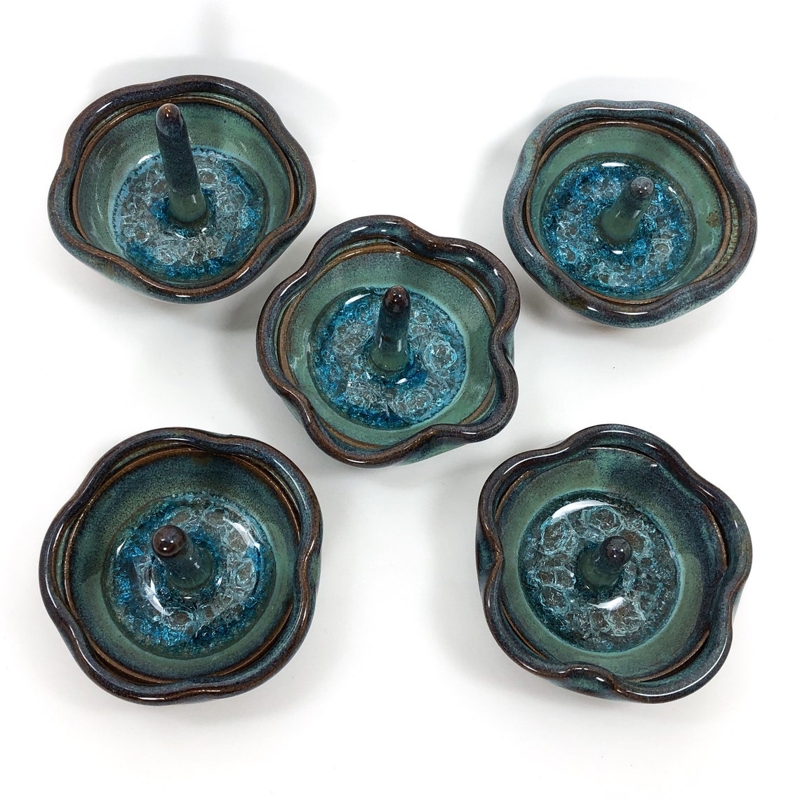 Ceramic Flower Ring Holder Teal Pottery Ring Dish Ring Bowl Etsy