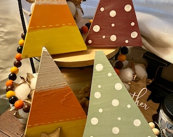 Double sided wood Candy Corn and Christmas Tree Decoration