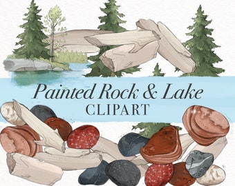 Painted Rock and Lake Clipart Pack, Digital Download