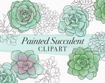 Painted Succulent Clipart Pack, Digital Download