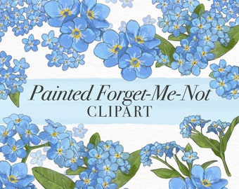 Painted Forget-Me-Not Clipart Pack, Digital Download