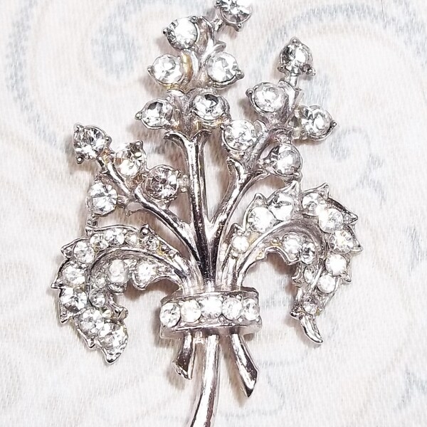Vintage Silver Tone Rhinestone Bouquet Brooch Coro