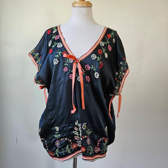 Antique Vintage 20s 30s Black Handmade Embroidere… - image 1