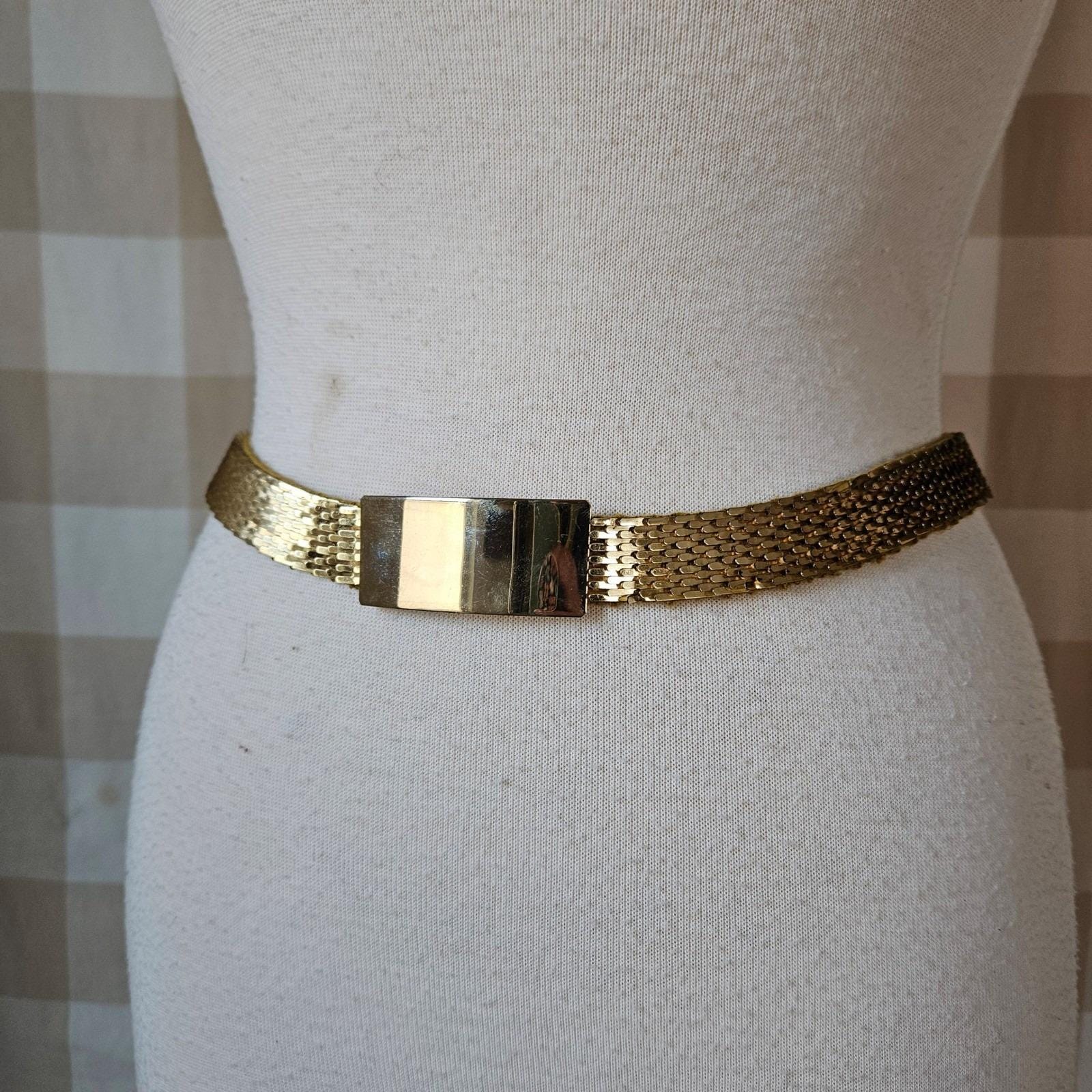 Vintage 1970s Gold Mesh Buckle Belt- Size S/M Vintage 70s 80s boho hippie metal mesh stretch belt - shabbybabe main image 2