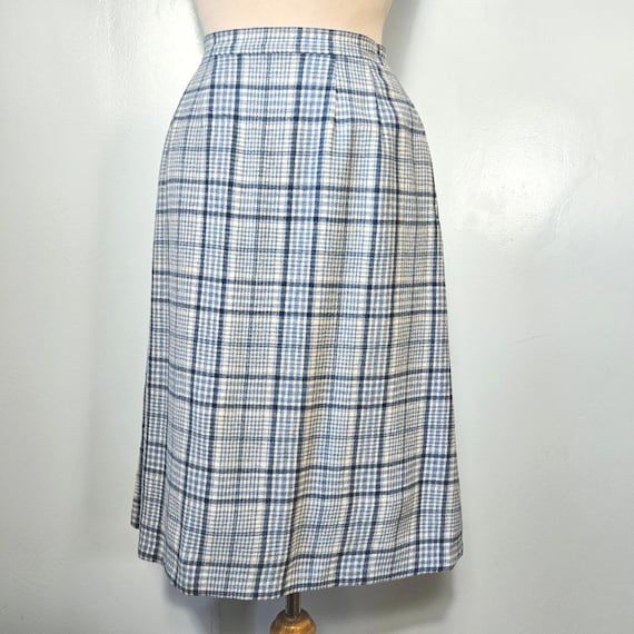 Pendleton, Pendleton 1970s Vintage Blue Plaid Virgin Pencil Wool Skirt 10/S Made in USA