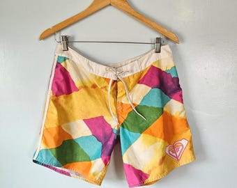 Roxy Y2K Womens Abstract Multi Color Watercolor Print Board Shorts Swim Trunks M