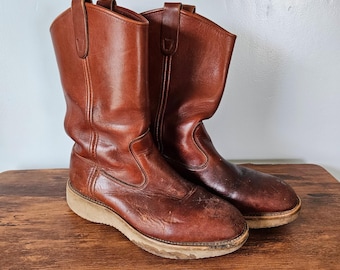 Stivali da lavoro da uomo in pelle marrone, modello slip-on, con suola a zeppa resistente all'olio, marca Irish Setter 9B.