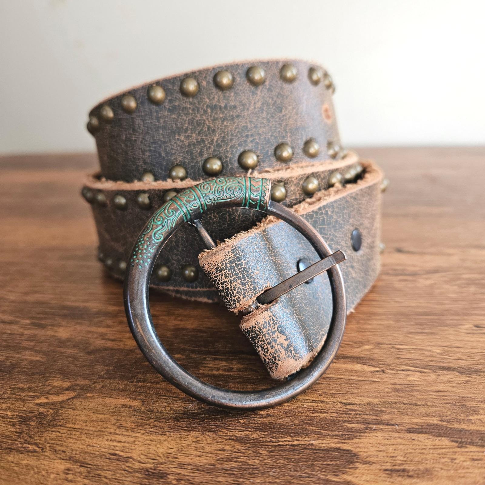 Viking Leather Sling Belt Studded Medallion Y2K Goth Luxe Studded Belt Punk Belt Y2K Goth Belt for Men or Women  main image 2