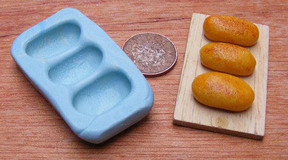 1:12 Scale Reusable 4 Bread Rolls Silicon Rubber Mould Tumdee Dolls House Type C