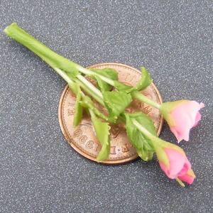 1:12 Scale Handmade Bunch of 3 Pink Roses Flowers Dolls House Miniature Garden Handmade