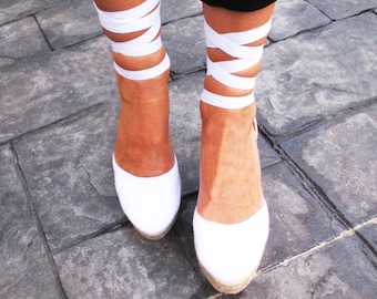HIGH WEDGE Lace Up Women Espadrilles Organic Cotton
