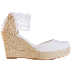 BEVERLY Lace White Lace Platform Wedge Lace Up Espadrille Boho style Wedding, comfortable wedding shoes,bohemian bride,outdoor beach wedding