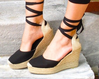 ALEXA Platform Lace Up Women Espadrilles Organic Cotton Vegan shoes, Wedges High heel shoes, sandals, pumps