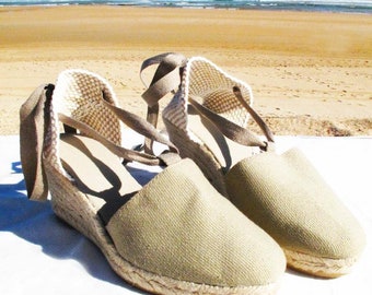 Low & Medium Wedges Ibiza Lace Up Women Espadrilles Organic Cotton, Vegan shoes, comfortable shoes, sandals, flats, wedges