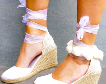 CHLOE Medium Wedge Lace Up Espadrilles Wedding Bridal shoes