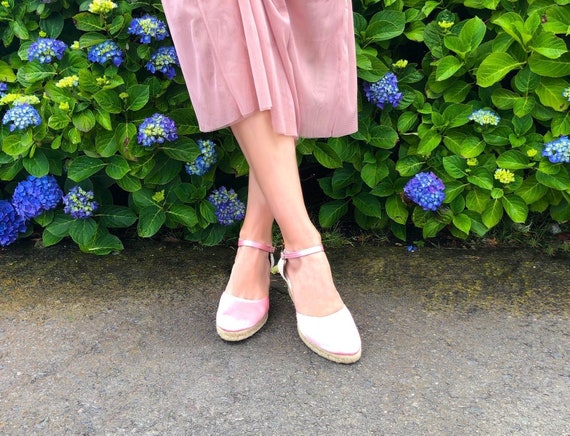 Paris PINK SATIN Low Wedges Wedding Espadrilles Bridal, Ankle Strap, Bridal  Shoes, Bridesmaid Shoes, Wedding Guest, Comfortable Wedding - Etsy